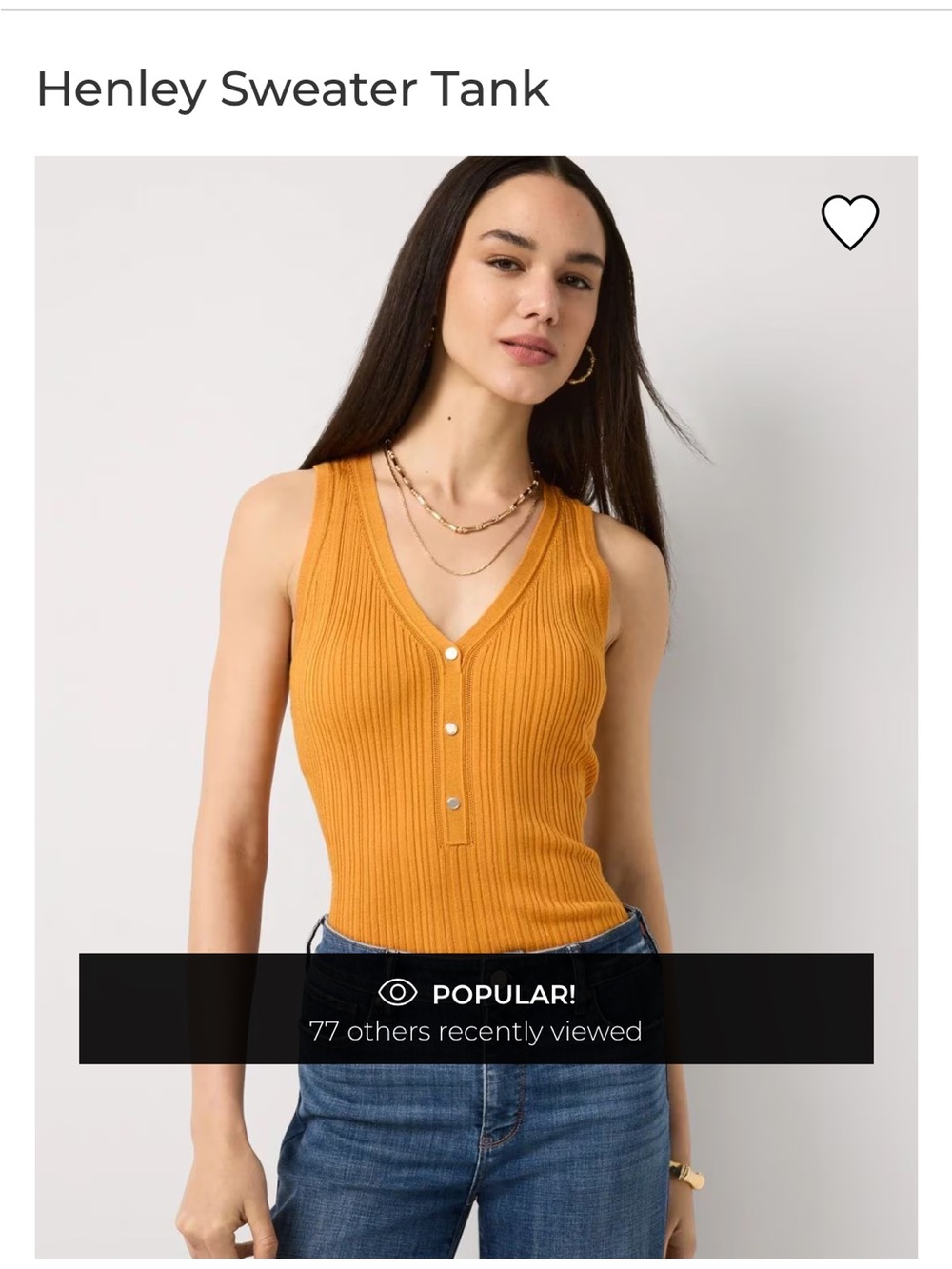White House Black Market Ribbed Henley Tank - Mustard